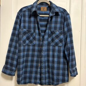 St Johns Bay Heavy Flannel Mens M Blue Plaid button up heavyweight shirt warm